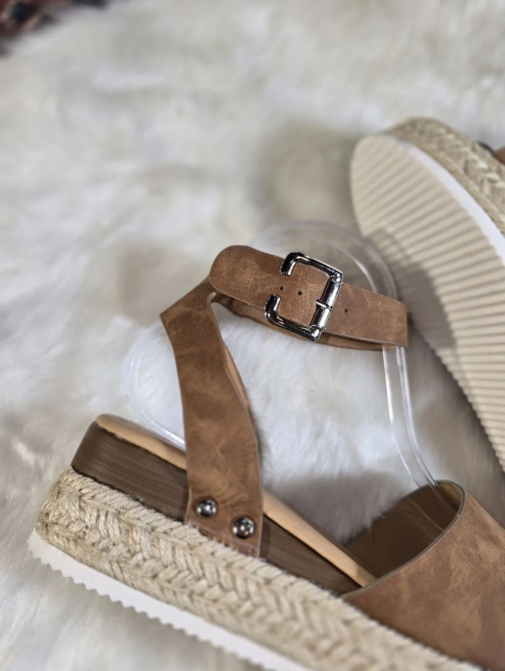 Soda Topic Womens Tan Platform Espadrille Sandals with Ankle Strap